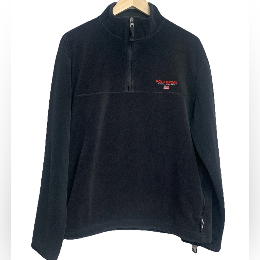 Polo Sport Ralph Lauren Men’s Black 1/4 Zip Fleece Pullover Zip Pockets - Size L